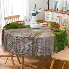 Lofaris Rustic Stone Road Plants Flowers Round Tablecloth