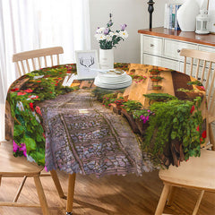 Lofaris Rustic Stone Road Plants House Round Tablecloth