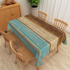 Lofaris Rustic Wood Texture Teal Green Brown Tablecloth