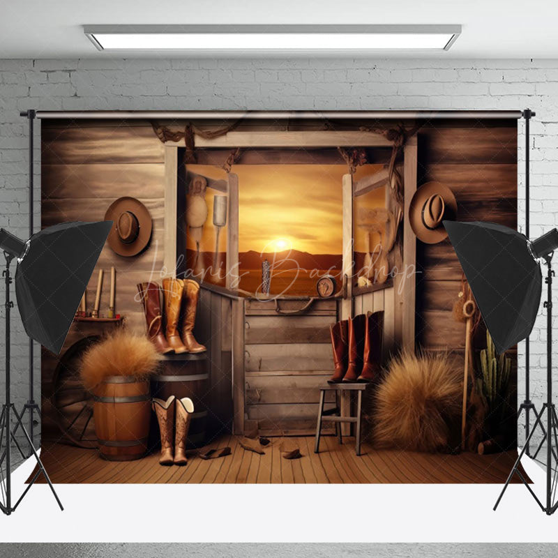 Lofaris Rustic Wooden Cowboy Boots Photography Backdrop