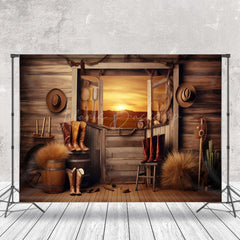 Lofaris Rustic Wooden Cowboy Boots Photography Backdrop