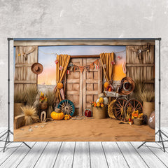 Lofaris Rustic Wooden Door Pumpkin Photography Backdrop