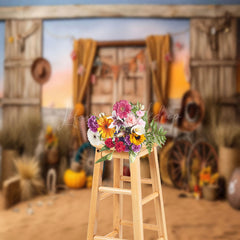 Lofaris Rustic Wooden Door Pumpkin Photography Backdrop