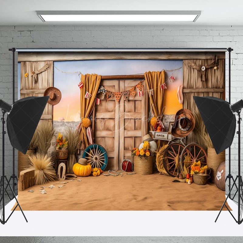 Lofaris Rustic Wooden Door Pumpkin Photography Backdrop