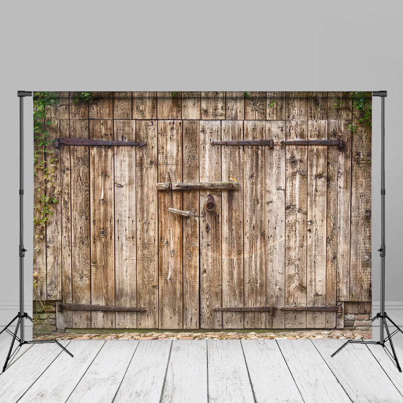 Lofaris Rustic Wooden Farmhouse Barn Door Photo Backdrop