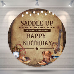 Lofaris Saddle Up Cowboy Circle Happy Birthday Backdrop