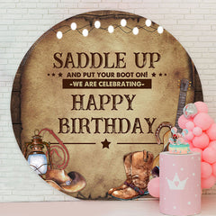 Lofaris Saddle Up Cowboy Circle Happy Birthday Backdrop