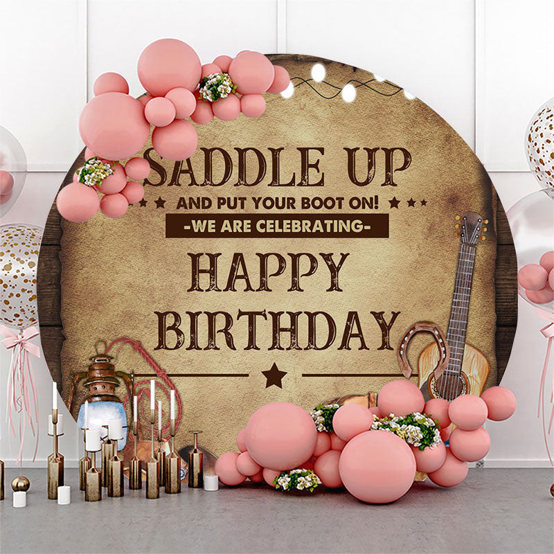 Lofaris Saddle Up Cowboy Circle Happy Birthday Backdrop