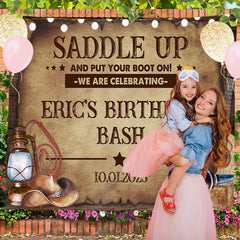 Lofaris Saddle Up Cowboy Wood Custom Birthday Bash Backdrop