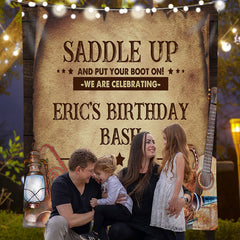 Lofaris Saddle Up Cowboy Wood Custom Birthday Bash Backdrop