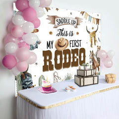 Lofaris Saddle Up First Rodeo Western Boy Birthday Backdrop