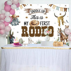 Lofaris Saddle Up First Rodeo Western Boy Birthday Backdrop