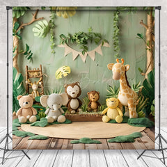 Lofaris Safari Animal Doll Jungle Plant Wood Photo Backdrop