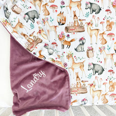 Lofaris Safari Animals Girls Embroidery Minky Baby Blanket