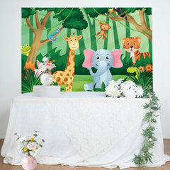 Lofaris Safari Animals Green Grass Baby Shower Backdrop