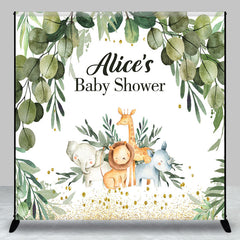 Lofaris Safari Animals Leaf Custom Name Baby Shower Backdrop