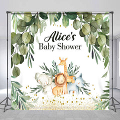 Lofaris Safari Animals Leaf Custom Name Baby Shower Backdrop