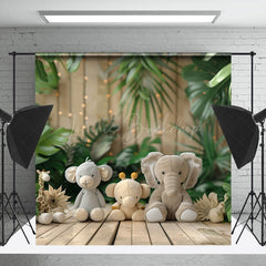 Lofaris Safari Animals Monstera Forest Wooden Photo Backdrop