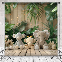 Lofaris Safari Animals Monstera Forest Wooden Photo Backdrop