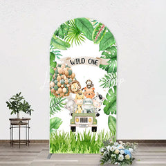 Lofaris Safari Animals Plant Wild One Birthday Arch Backdrop