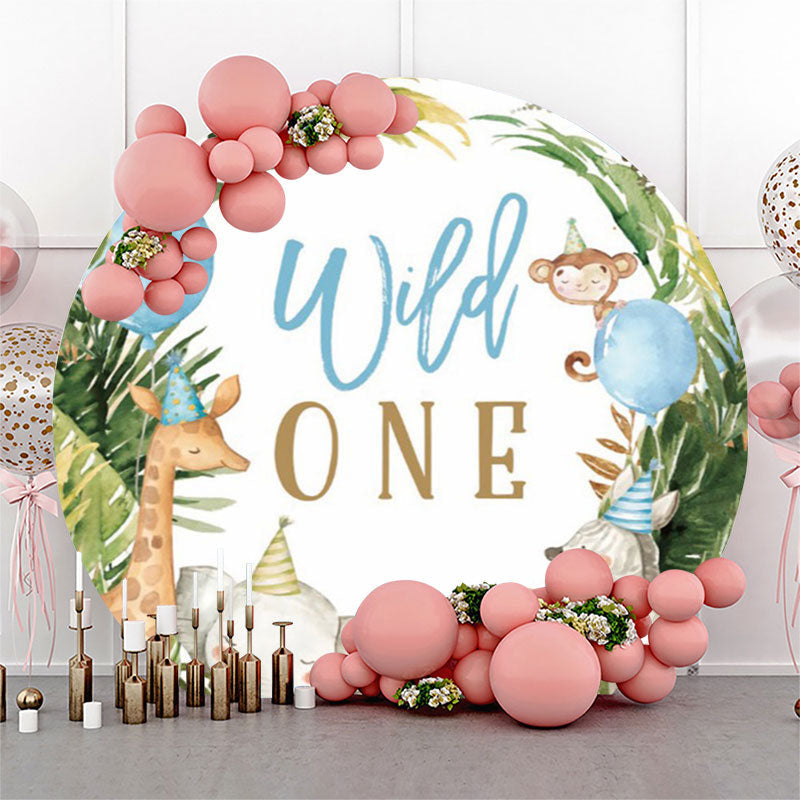 Lofaris Safari Animals Wild One Birthday Round Backdrop