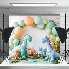 Lofaris Safari Dinosaur Balloon White Wall Photo Backdrop