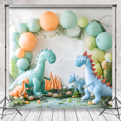 Lofaris Safari Dinosaur Balloon White Wall Photo Backdrop