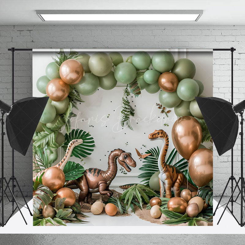 Lofaris Safari Dinosaur Green Gold Balloon Photo Backdrop