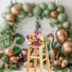 Lofaris Safari Dinosaur Green Gold Balloon Photo Backdrop