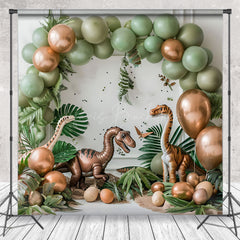 Lofaris Safari Dinosaur Green Gold Balloon Photo Backdrop