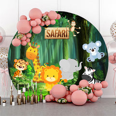 Lofaris Safari Forest Animals Round Happy Birthday Backdrop