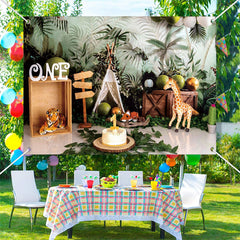 Lofaris Safari Green Leaves 1st Birthday Cake Smash Backdrop