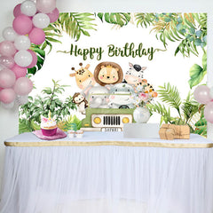 Lofaris Safari Jungle Animals Leaves Car Birthday Backdrop