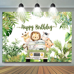 Lofaris Safari Jungle Animals Leaves Car Birthday Backdrop