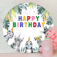 Lofaris Safari Monstera Animal Round Happy Birthday Backdrop