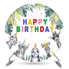 Lofaris Safari Monstera Animal Round Happy Birthday Backdrop