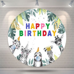 Lofaris Safari Monstera Animal Round Happy Birthday Backdrop