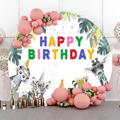 Lofaris Safari Monstera Animal Round Happy Birthday Backdrop