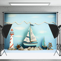 Lofaris Sailboat Lighthouse Decor Blue Photo Birthday Backdrop