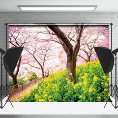 Lofaris Sakura Trees Rapeseed Flower Spring Photo Backdrop