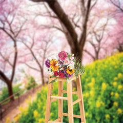 Lofaris Sakura Trees Rapeseed Flower Spring Photo Backdrop