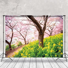 Lofaris Sakura Trees Rapeseed Flower Spring Photo Backdrop