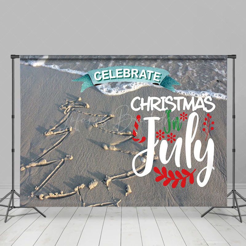 Lofaris Sand Beach Tree Celebrate Christmas In July Backdrop