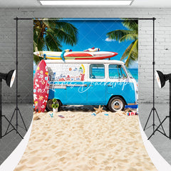 Lofaris Sand Surfboard Bus Palm Trees Summer Sweep Backdrop