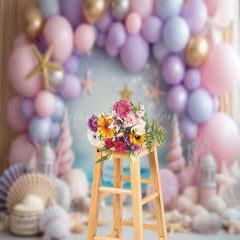 Lofaris Sandy Beach Balloons Coastal Cake Smash Backdrop