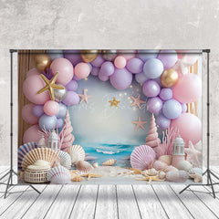 Lofaris Sandy Beach Balloons Coastal Cake Smash Backdrop