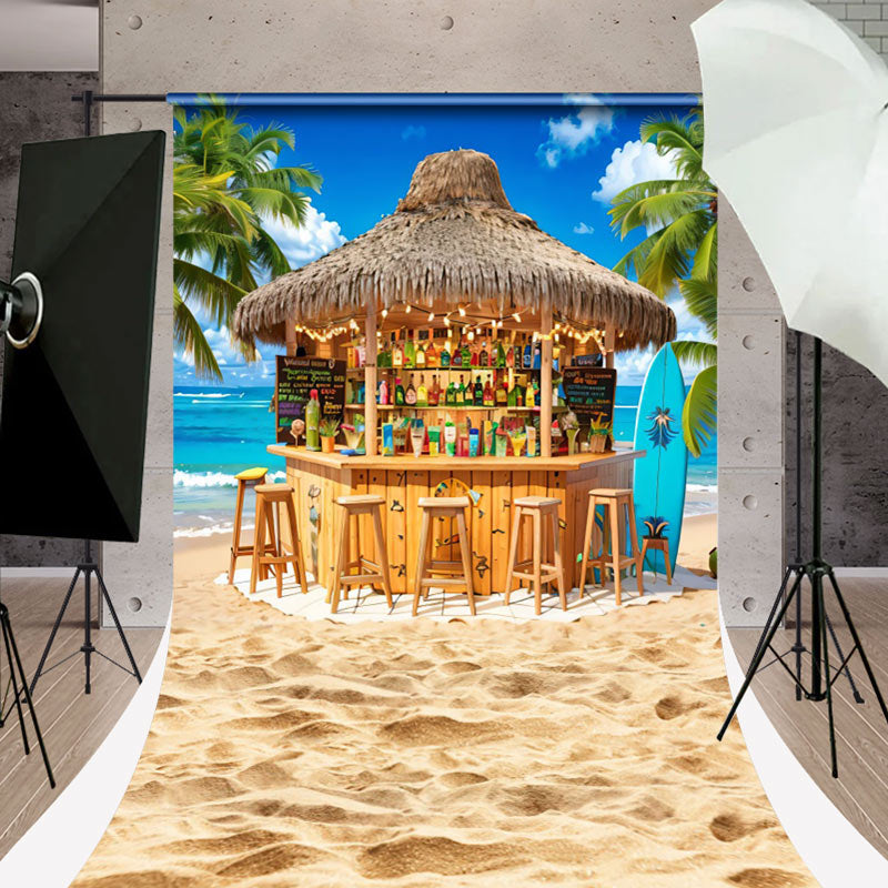 Lofaris Sandy Beach Bar Palm Trees Summer Sweep Backdrop