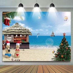 Lofaris Sandy Snowman Tree Seaside Xmas In July Backdrop