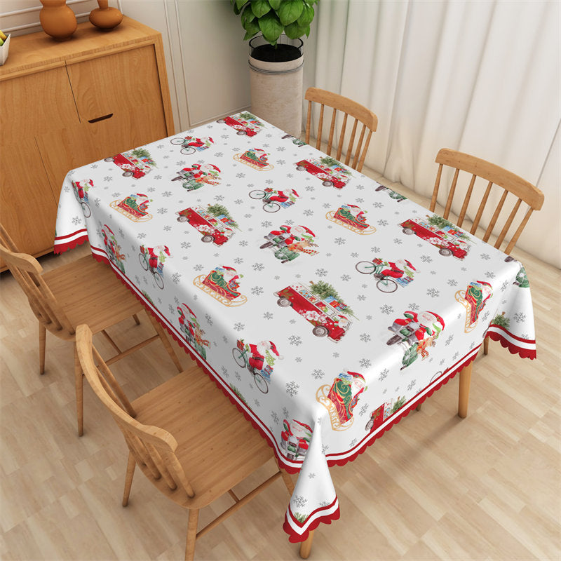 Lofaris Santa Bus Sleigh White Repeat Christmas Tablecloth