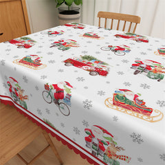 Lofaris Santa Bus Sleigh White Repeat Christmas Tablecloth